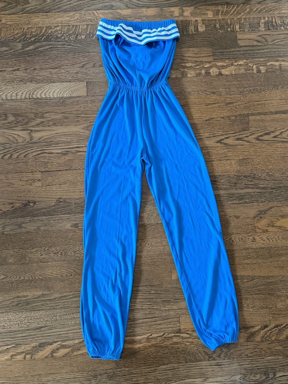 Vintage 70s Blue Strapless Ruffle Jumpsuit